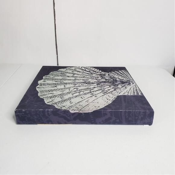 Nautical Metallic Silver Scallop Seashell Canvas Square Wall Art Decor - Picture 3 of 8